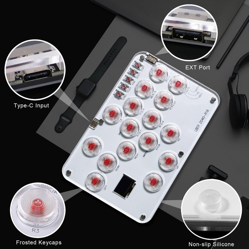 DO-CAM Leverless Controller Arcade Stick R16, Arcade Stick All-Button Controller for PC/PS3/PS4/Steam/Switch, Arcade Stick Street Fight with Turbo Function & Custom RGB(Support Hot Swap & SOCD-White) - Image 5